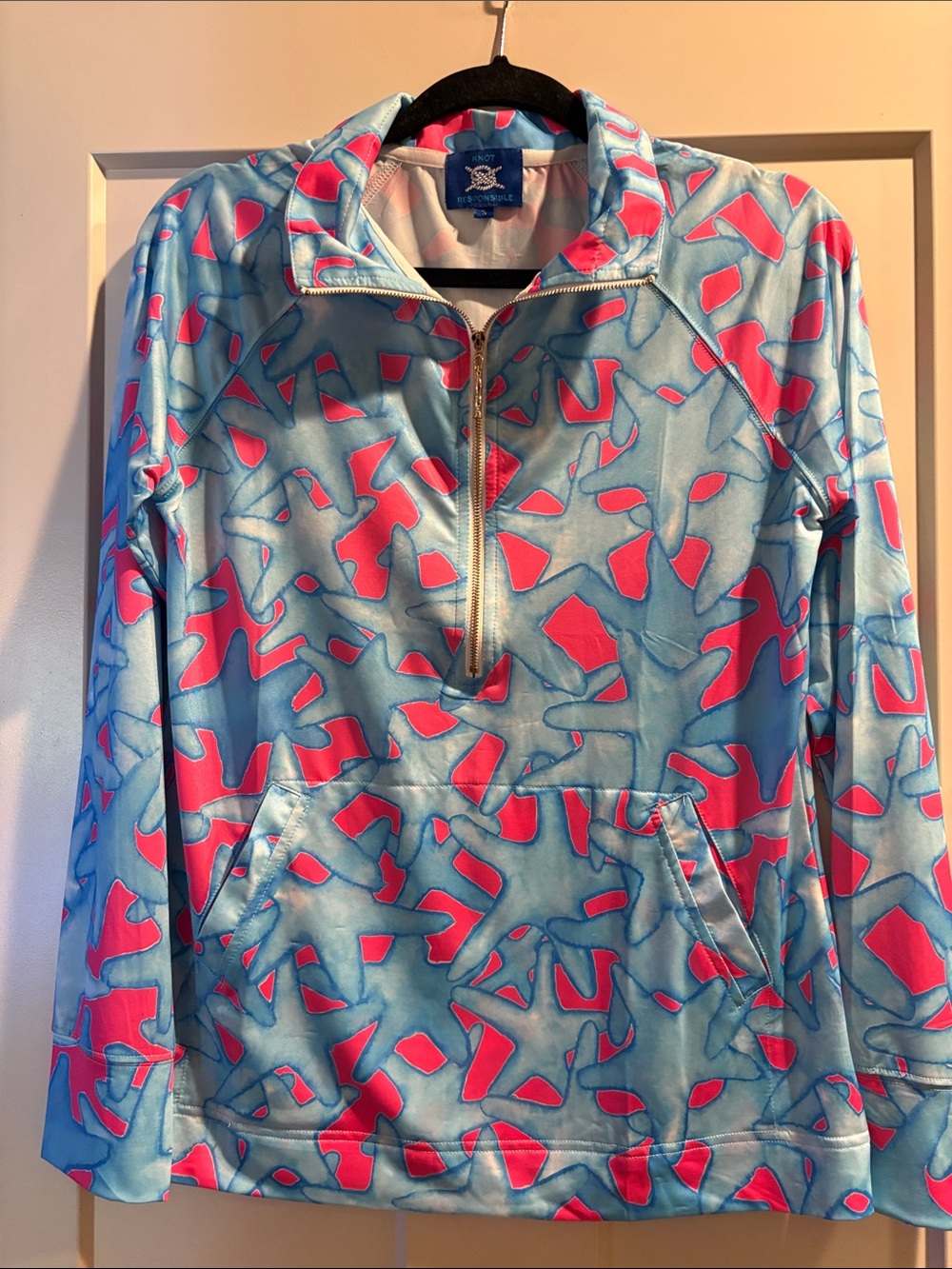 Knot Responsible Blue & Pink Printed Quarter-Zip - Small - Oversized - Nautical